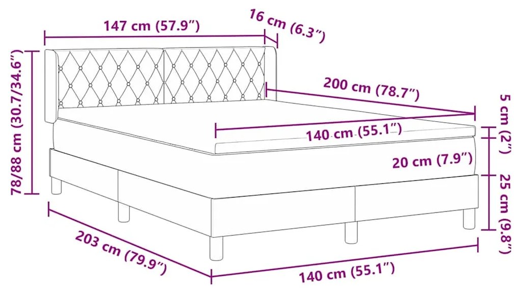 Cama Box Spring vidaXL com Colchão Cinza Escuro 140x200 cm Veludo