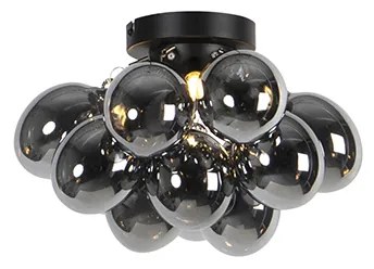 Candeeiro de tecto design preto com vidro fumê 3 luzes - Uvas Art Deco,Design