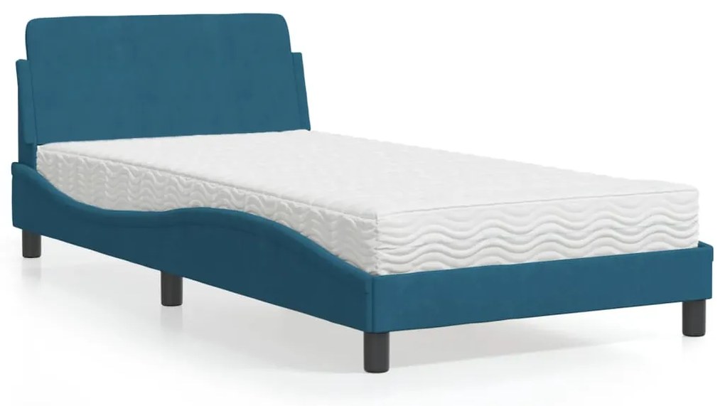 vidaXL Cama com colchão Dover 100x200 cm veludo azul