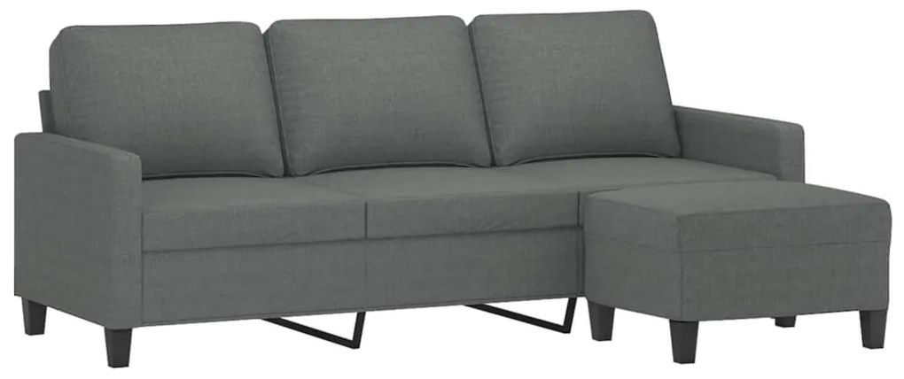 Sofá de 3 lugares com apoio de pés 180 cm tecido cinza-escuro