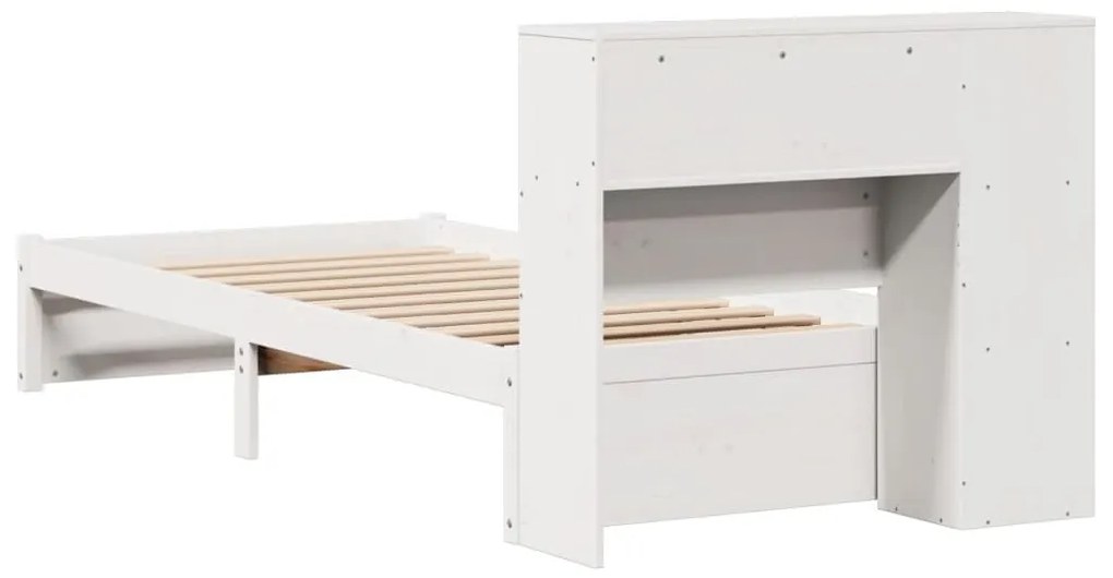 Cama com estante sem colchão 75x190 cm pinho maciço branco