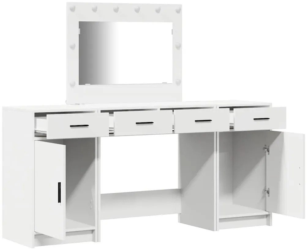 Conjunto de Mesa de Maquilhagem de 3 Peças com LED, Madeira Branca