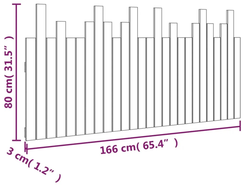 Cabeceira de parede 166x3x80 cm madeira de pinho maciça preto