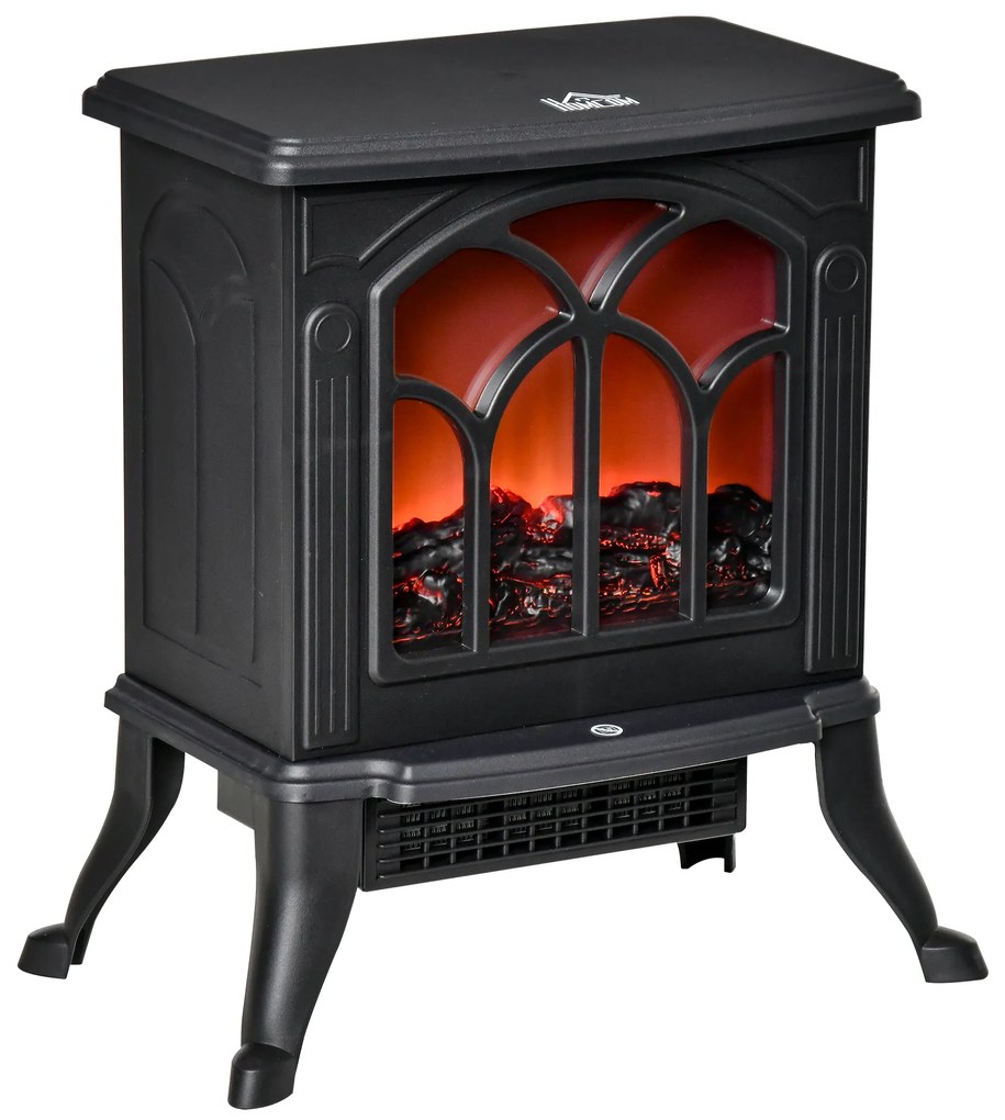 Lareira Elétrica 750/1500 W Lareira Decorativa com 2 Níveis de Potência Efeito Chama Área de Cobertura 15-20 m² 37,3x23,1x44 cm Preto