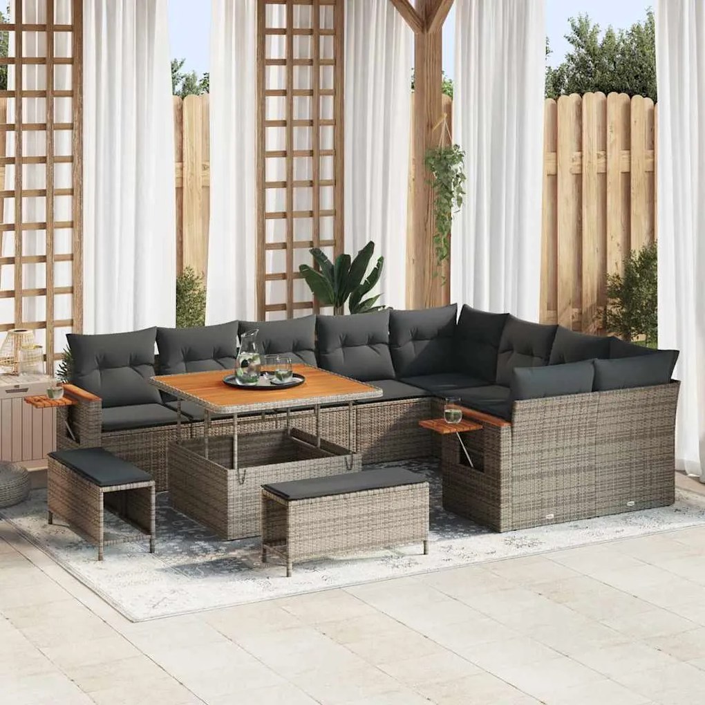 Conjunto de Sofá de Jardim vidaXL 12 Peças com Almofadas Cinza Vime PE