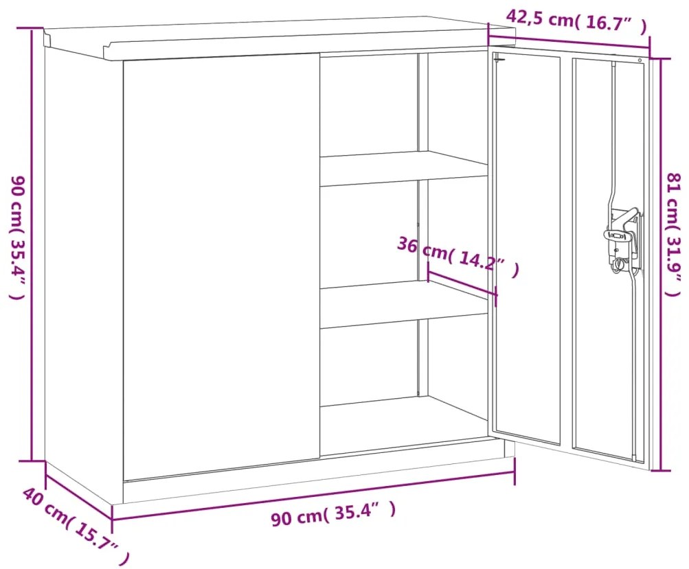 Armário de escritório com 2 portas 90 cm aço cinzento