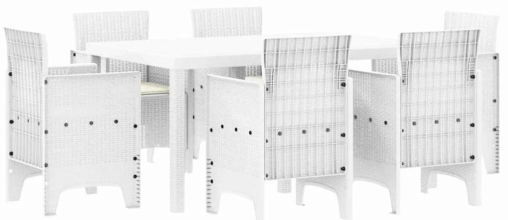 Conjunto de Jantar para Jardim 7 pcs Branco Rattan / Vime