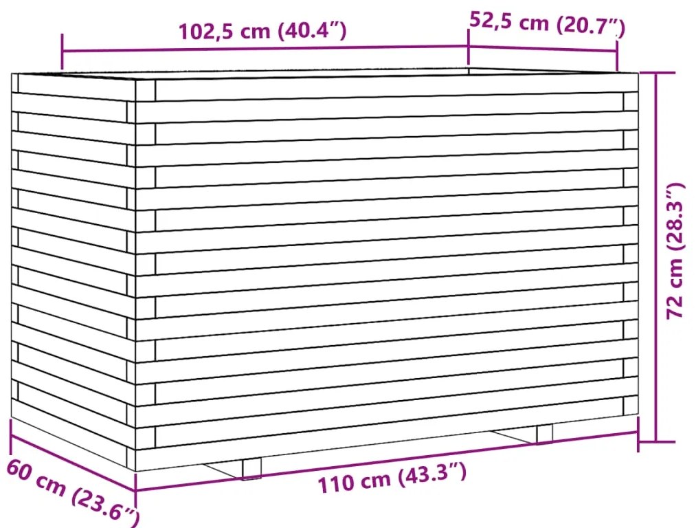 Vaso/floreira de jardim 110x60x72 cm pinho maciço branco