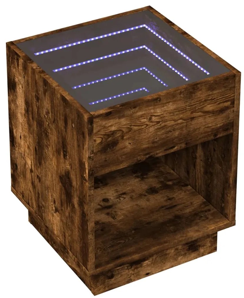 Mesa de cabeceira c/ LED Infinity 40x40x50 cm carvalho fumado