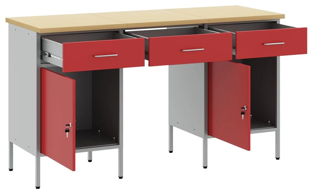 Conjunto de Armário e Mesa de Trabalho vidaXL 3 Peças em Madeira e Aço