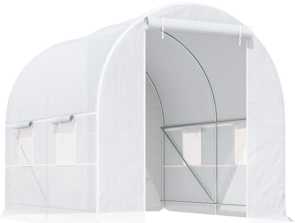 Outsunny Estufa Tipo Túnel 245x200x200cm com Portas Enroláveis e 4 Janelas Cobertura de PE Estrutura de Metal Branco