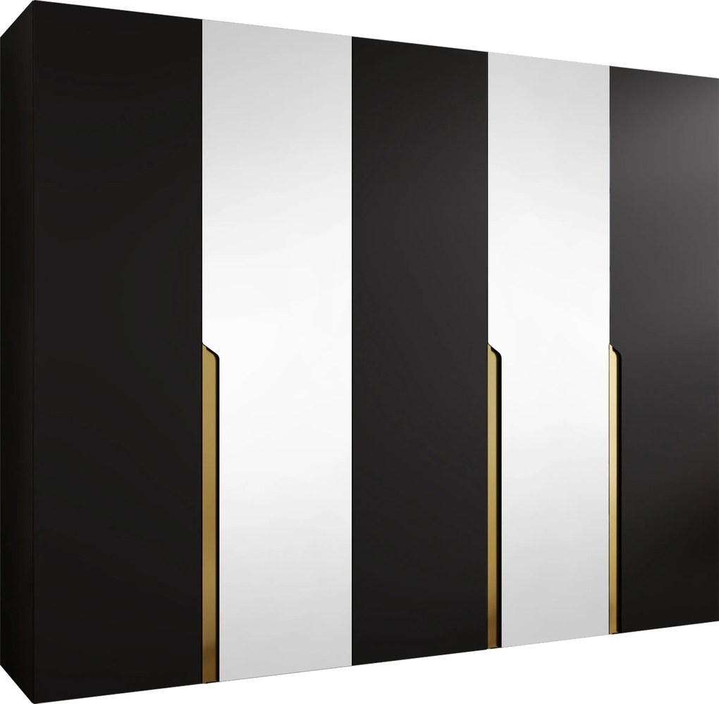 Roupeiro Hartford 587, Preto, Dourado, 202x250x52cm, 173 kg, Portas para roupeiro: Com dobradiças