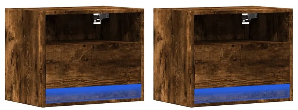 Mesas de cabeceira de parede com luzes LED 2pcs carvalho fumado