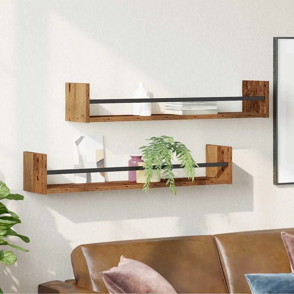 Prateleiras de parede 2 pcs Madeira antiga 80x16x14 cm Madeira engenhe