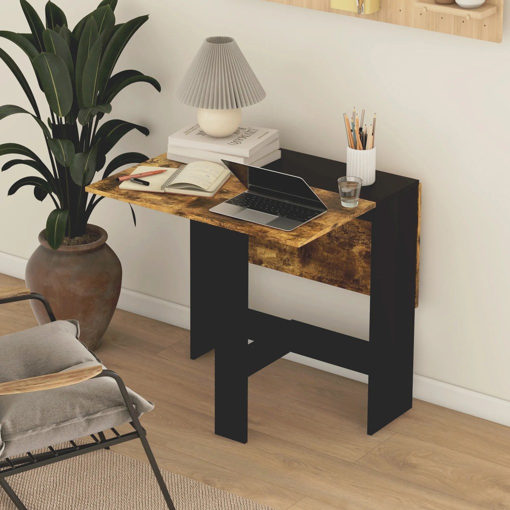 Mesa Dobrável de Jantar e Cozinha (CADEIRAS NÃO INCLUIDAS) com Abas Rebatíveis para Espaços Pequenos 103x76x73,5 cm Preto e Castanho Rústico