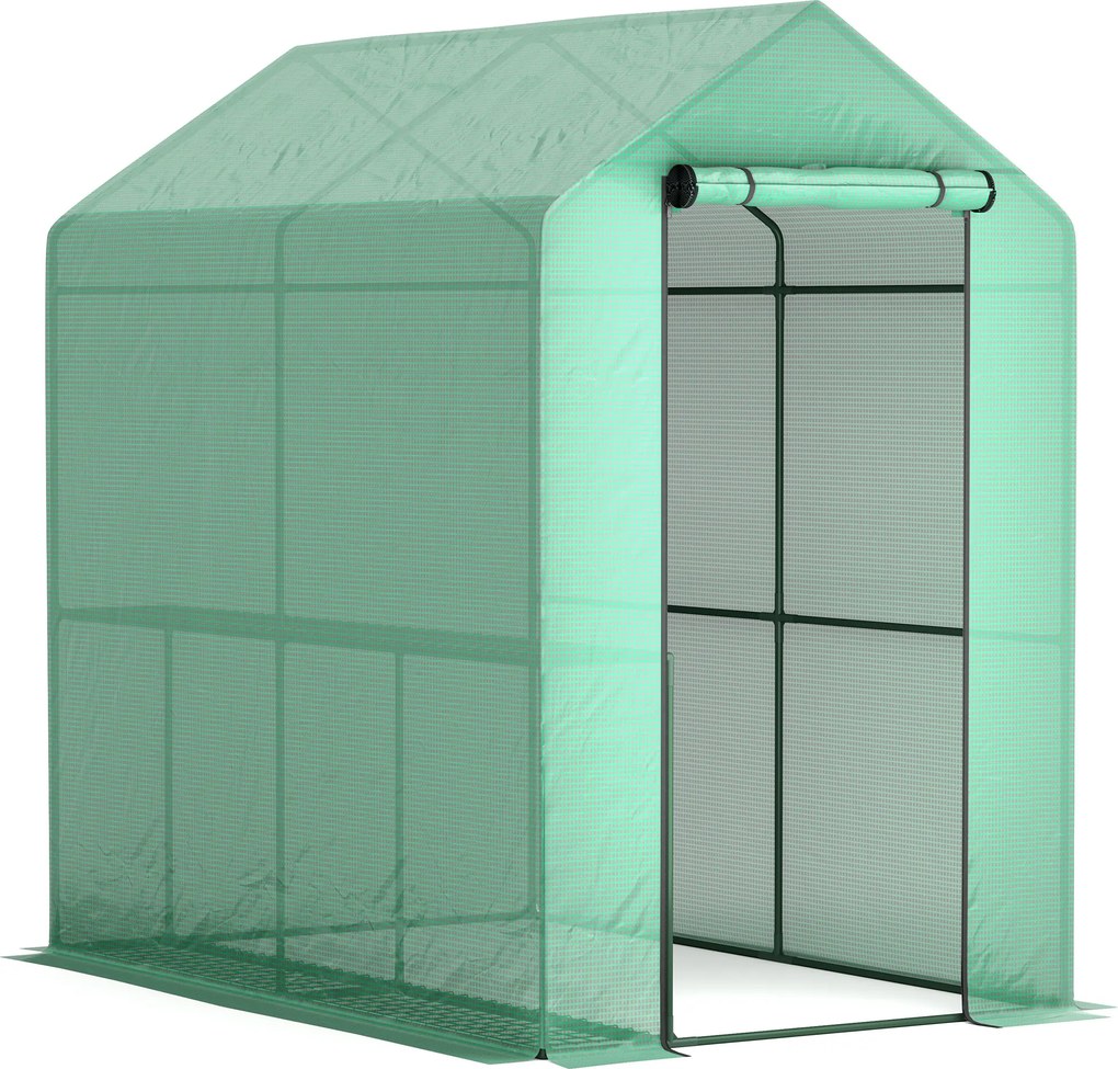 Outsunny Estufa de Jardim Pe Prateleira 2 Níveis Estufa para Varanda Lona Reforçada 140 g/m² Chassis em Aço 186x120x190cm Verde | Aosom Portugal