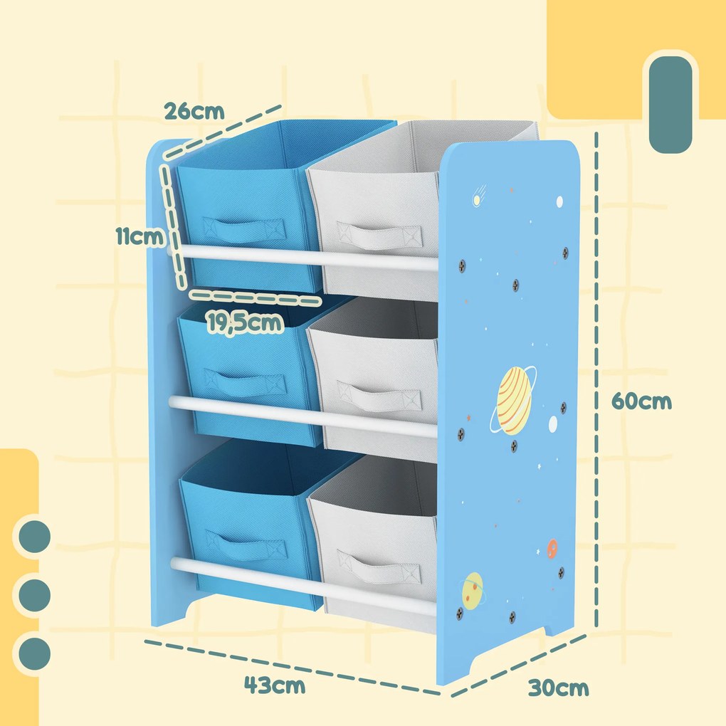 Estante para Brinquedos com 6 Caixas de Tecido não Tecido Amovíveis Organizador de Brinquedos para 43x30x60 cm Azul