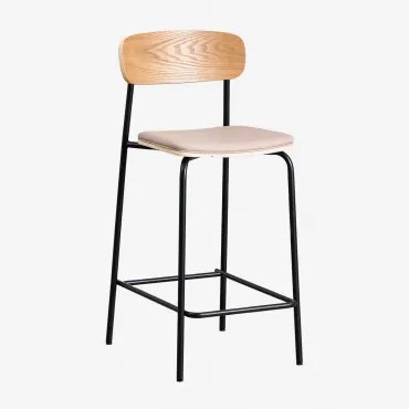 Pacote De 4 Bancos Altos Empilháveis 65 Cm Em Ferro E Madeira Wilpier Preto & Couro Sintético Castanho Trigo - Sklum