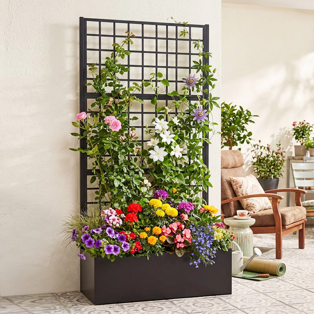 Floreira Quadrada com Treliça, 90 x 40 x 180,5 cm, Capacidade de 100 L, Preto
