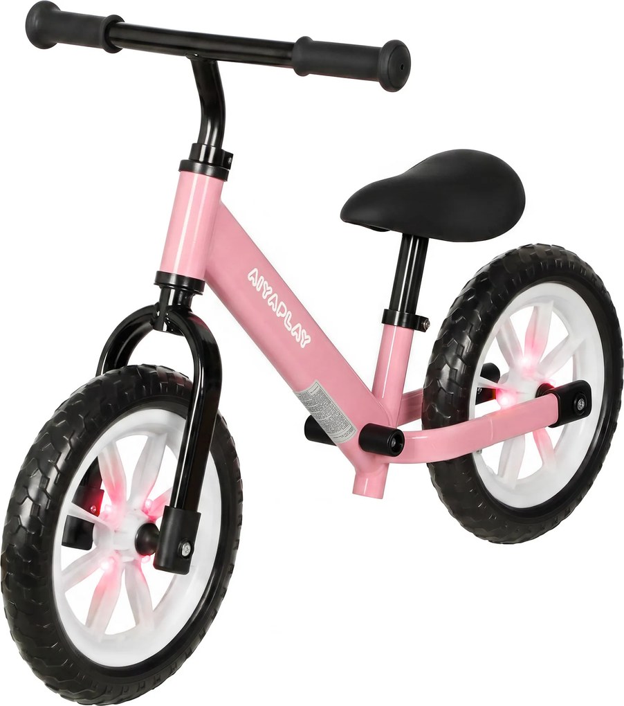 Bicicleta sem Pedais Infantil, 84 x 40 x 57 cm, Rodas Luminosas, Rosa