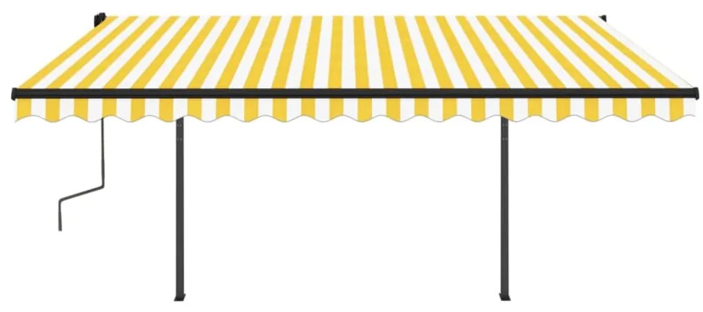 Toldo retrátil manual com postes 4x3 m amarelo e branco