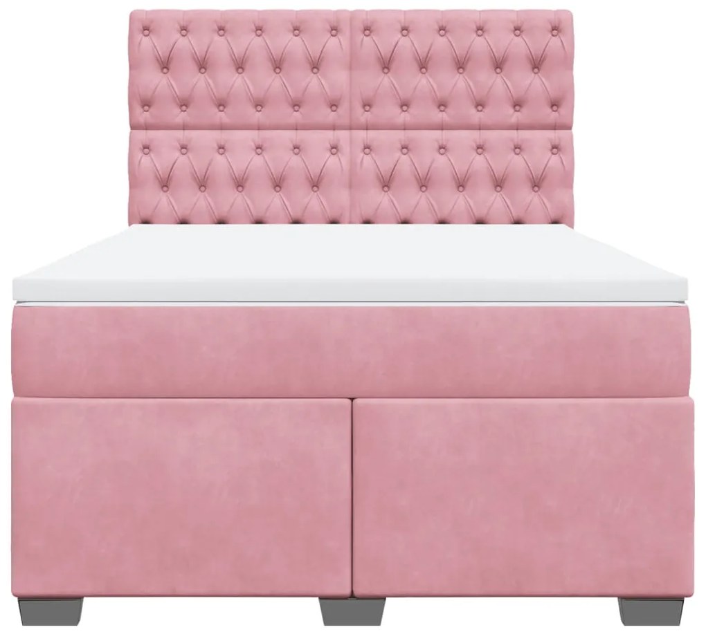 Cama com molas/colchão 160x200 cm veludo rosa