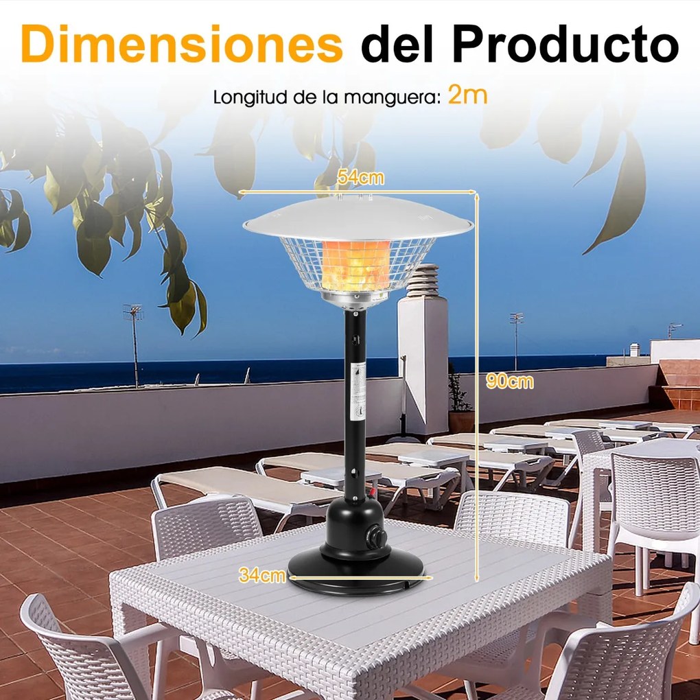 Aquecedor portátil de mesa de 90 cm para jardim a gás propano para exteriores com proteção contra tombamento e superaquecimento Preto