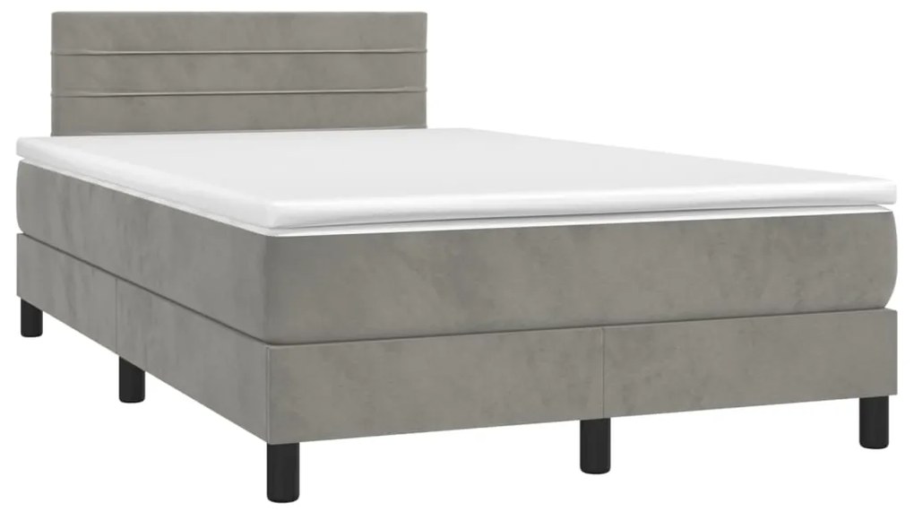 Cama boxspring c/ colchão 120x200 cm veludo cinzento-claro