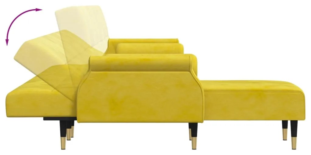 Sofá-cama em forma de L 271x140x70 cm veludo amarelo