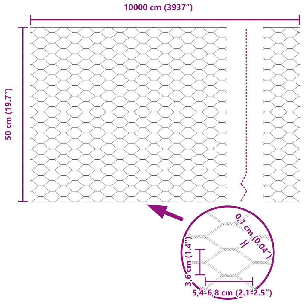 Cerca Hexagonal vidaXL Cinza 0,5x100 m Aço