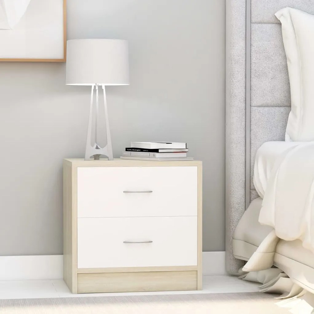 vidaXL Mesas de cabeceira 2 pcs 40x30x40cm branco e carvalho sonoma
