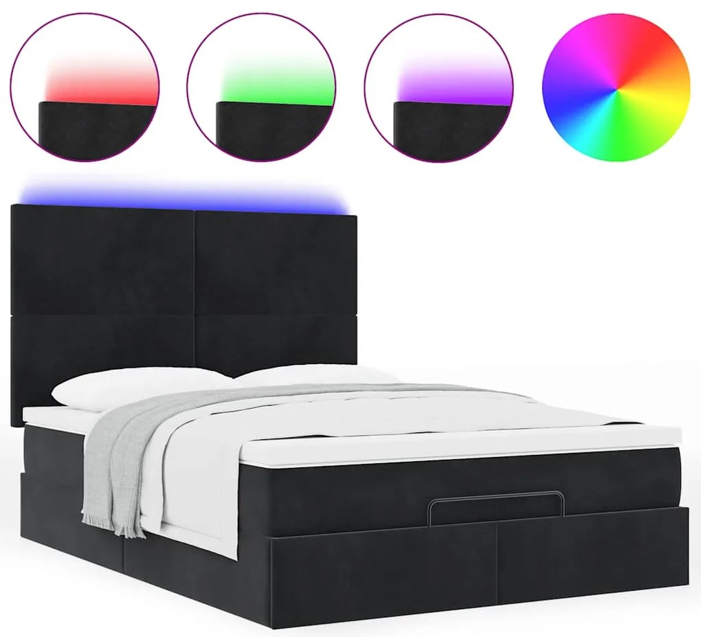 Estrutura de cama otomana com colchões 140x200 cm veludo preto