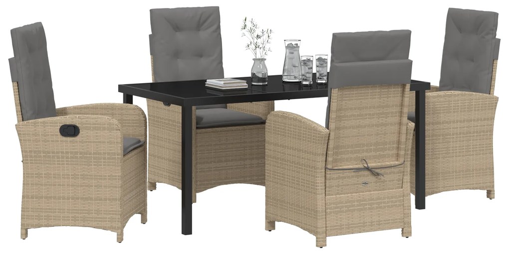 Conjunto de Jantar de Jardim com Almofadas em Rattan Sintético Bege