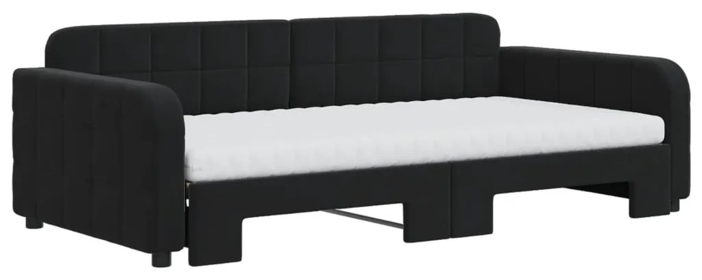 Sofá-cama com gavetão e colchões 100x200 cm veludo preto