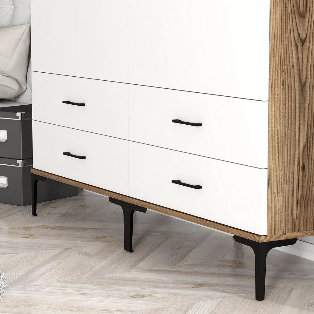 Roupeiro Kumsal TT – Nogueira e Branco – 160 cm x 47,5 cm x 201,4 cm