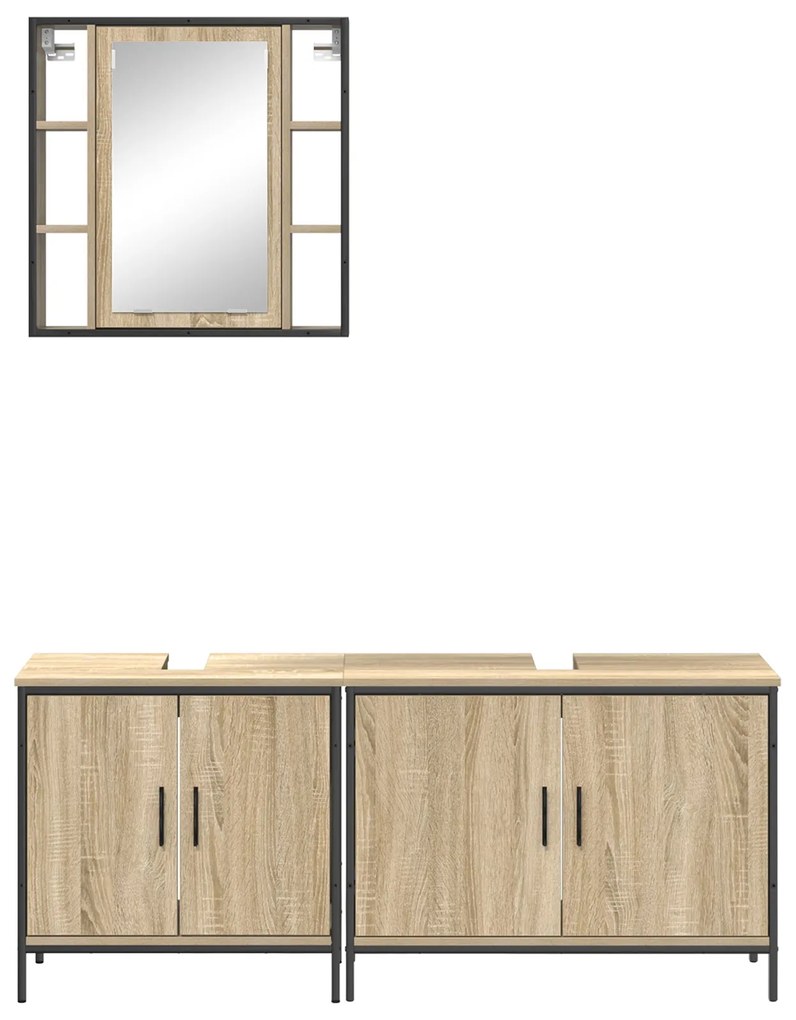 Conjunto de Móveis para Casa de Banho 3 Peças Madeira Sonoma Engenheir