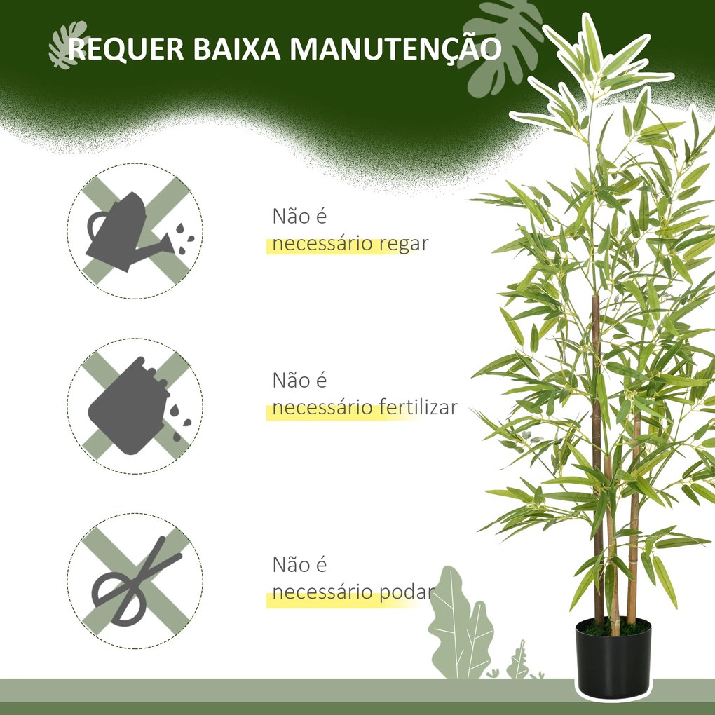 Conjunto de 2 Plantas Artificiais com Vaso Plantas Sintéticas de Bambu com 498 Folhas para Decoração Ø15x120 cm Verde