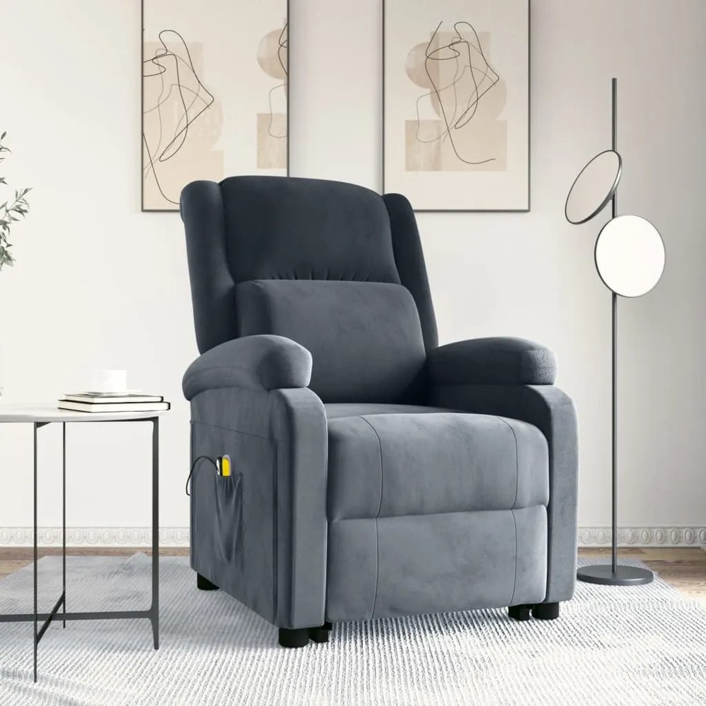3124837 vidaXL Poltrona de massagens elevatória veludo cinzento-escuro