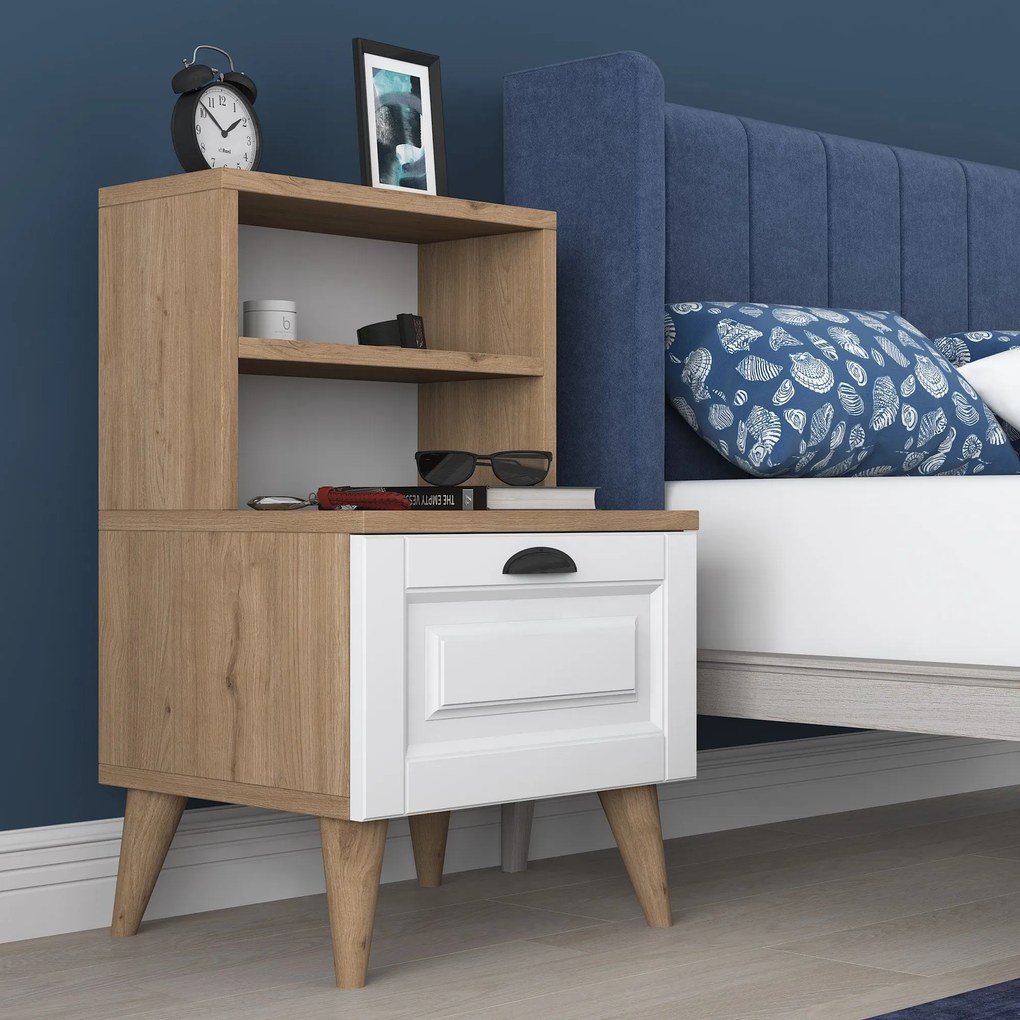 Mesa de Cabeceira BD105 – Nogueira e Branco – 45x74,4x40 cm