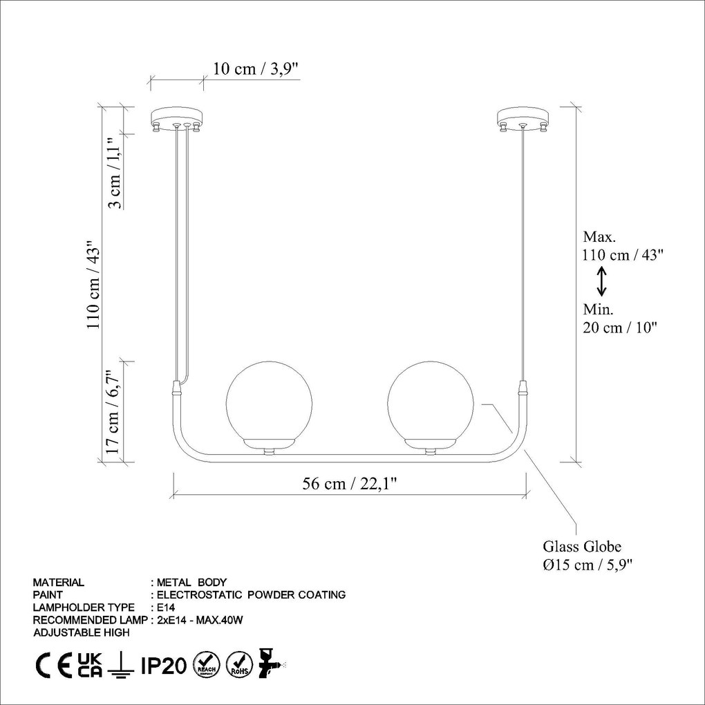 Chandelier Faruk – Preto – Diâmetro da Base 10 cm x Altura Total 20-11