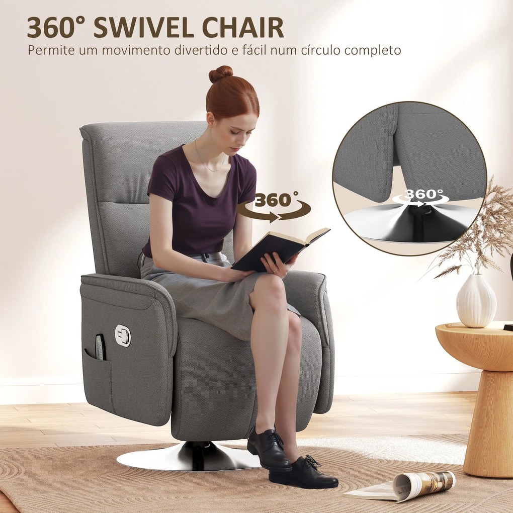 Poltrona de Massagem com Apoio para os Pés Poltrona Relax Reclinável até 135° com 10 Pontos de Massagem 68,5x84x110cm Cinza
