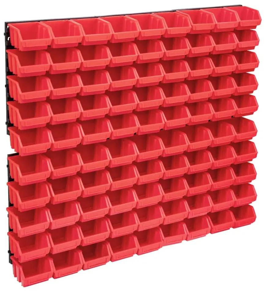 150806 vidaXL 96 pcs Kit caixas arrumação com painéis parede vermelho e preto