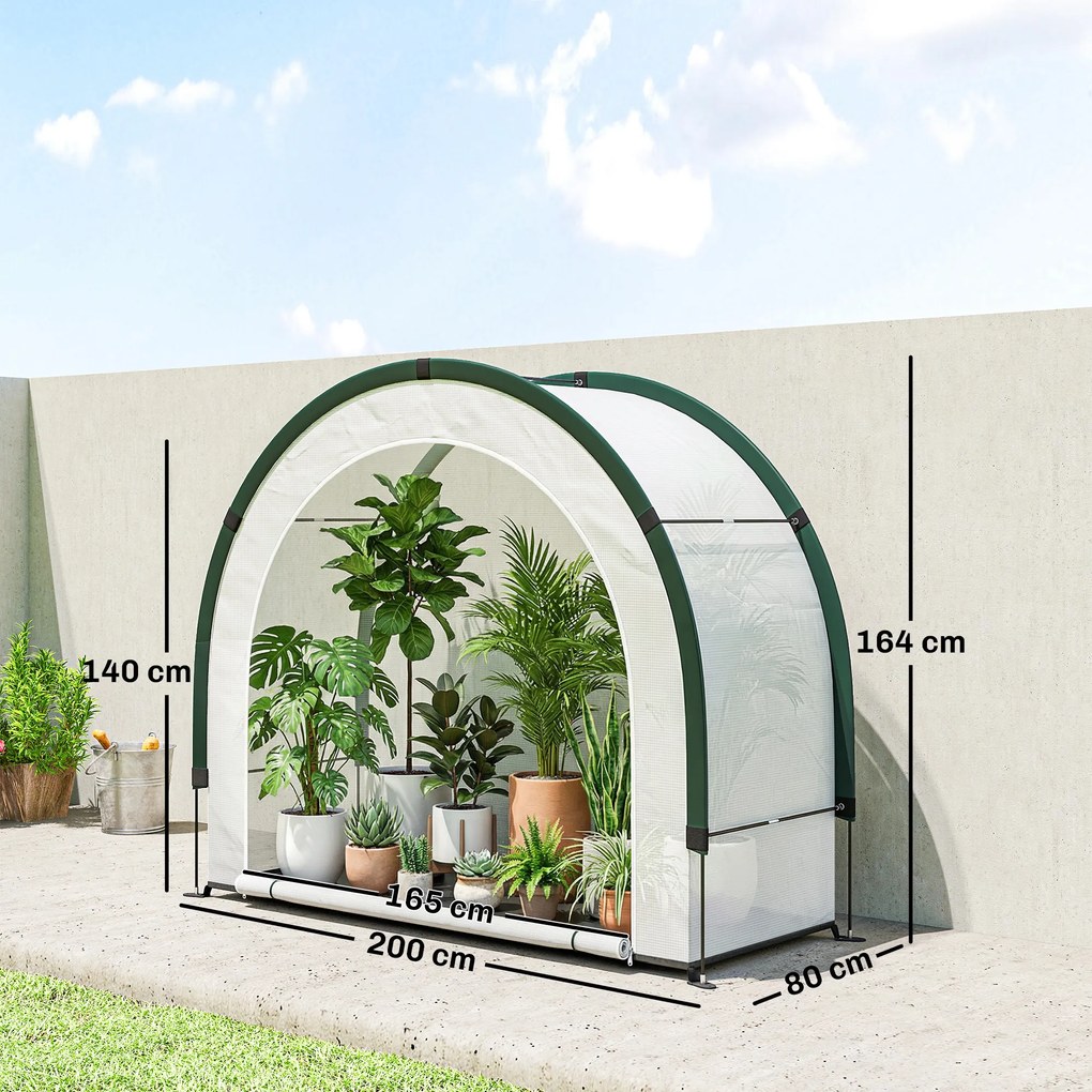 Estufa de jardim dobrável e portátil 200 x 80 x 164 cm, pequena estufa de varanda em lona de PE com porta com fecho de correr, verde