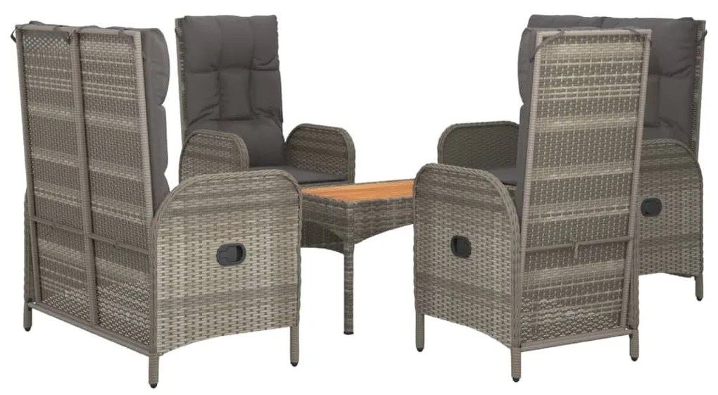 5 pcs conjunto de jantar p/ jardim c/ almofadões vime PE cinza