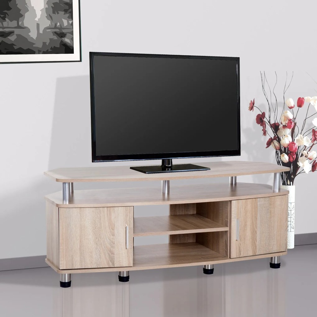 Mesa Suporte de TV Móvel de Jantar Sala Moderno Armário 2 Portas 2 Estantes 120x39.5x52cm Madeira Cor Carvalho