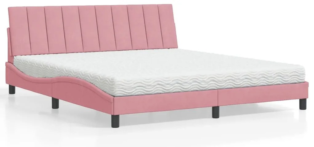 vidaXL Cama com colchão 180x200 cm veludo rosa