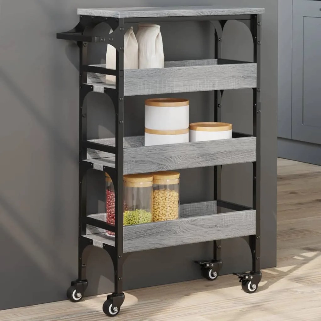 vidaXL Carrinho de cozinha 53x20x76 cm derivados madeira cinza sonoma