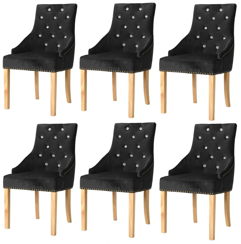 vidaXL Cadeiras de jantar 6 pcs carvalho maciço e veludo preto
