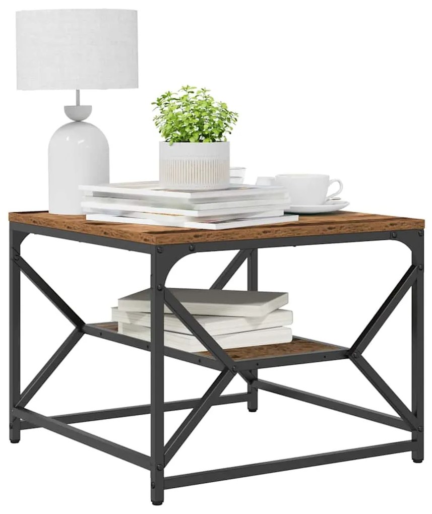Mesa de centro vidaXL com prateleira em madeira envelhecida 51x50x40 c