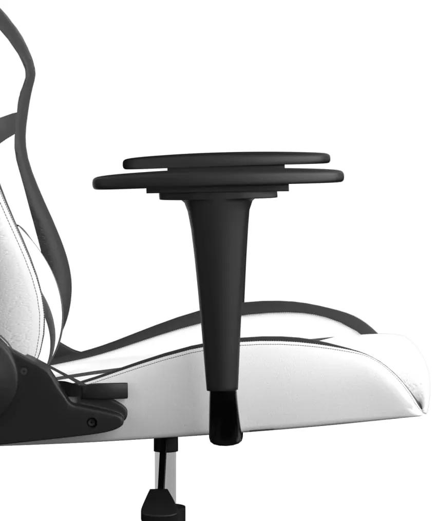 Cadeira gaming massagens couro artificial branco e preto